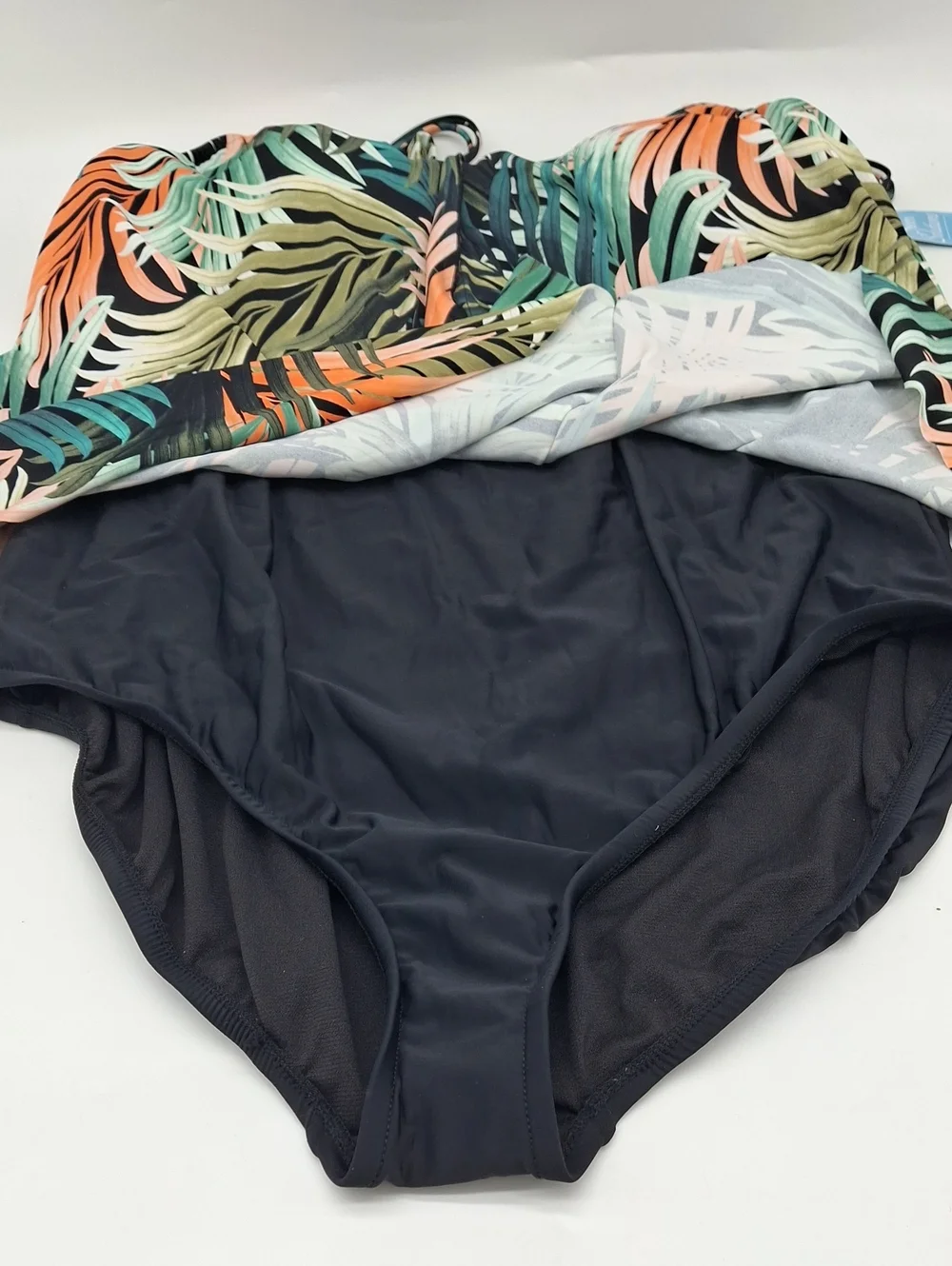 Swim Solutions Palm Print Tummy Control Fauxkini One-Piece Swimsuit 20W - Picture 5 of 10